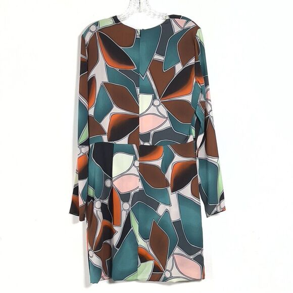 Diane Von Furstenberg Silk Mini Dress Sz 12 Multicolor Shoulder Bow Long Sleeve - Picture 6 of 14